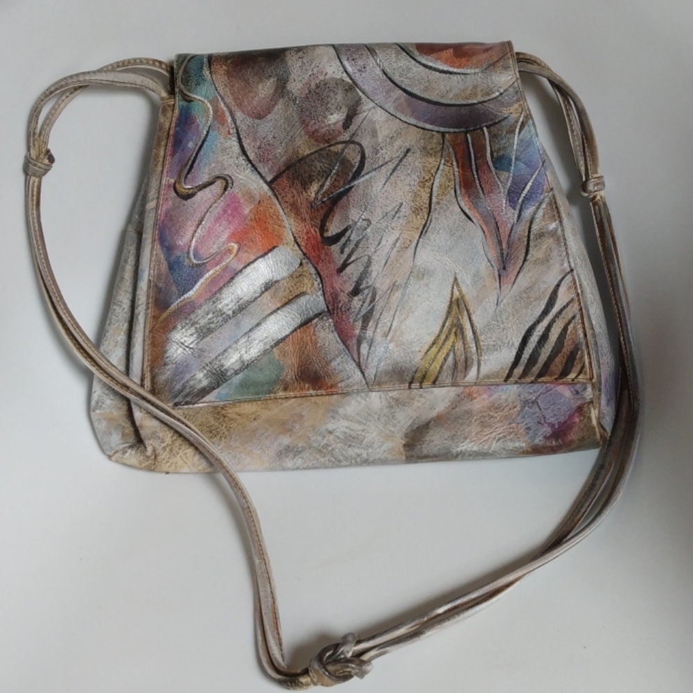 Vintage Leather Handpainted Jane Yoo Crossbody Bag